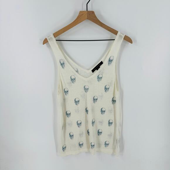 Skull Cashmere Linen Skull Print Tank Top Large Lightweight Edgy Knit - Picture 8 of 8